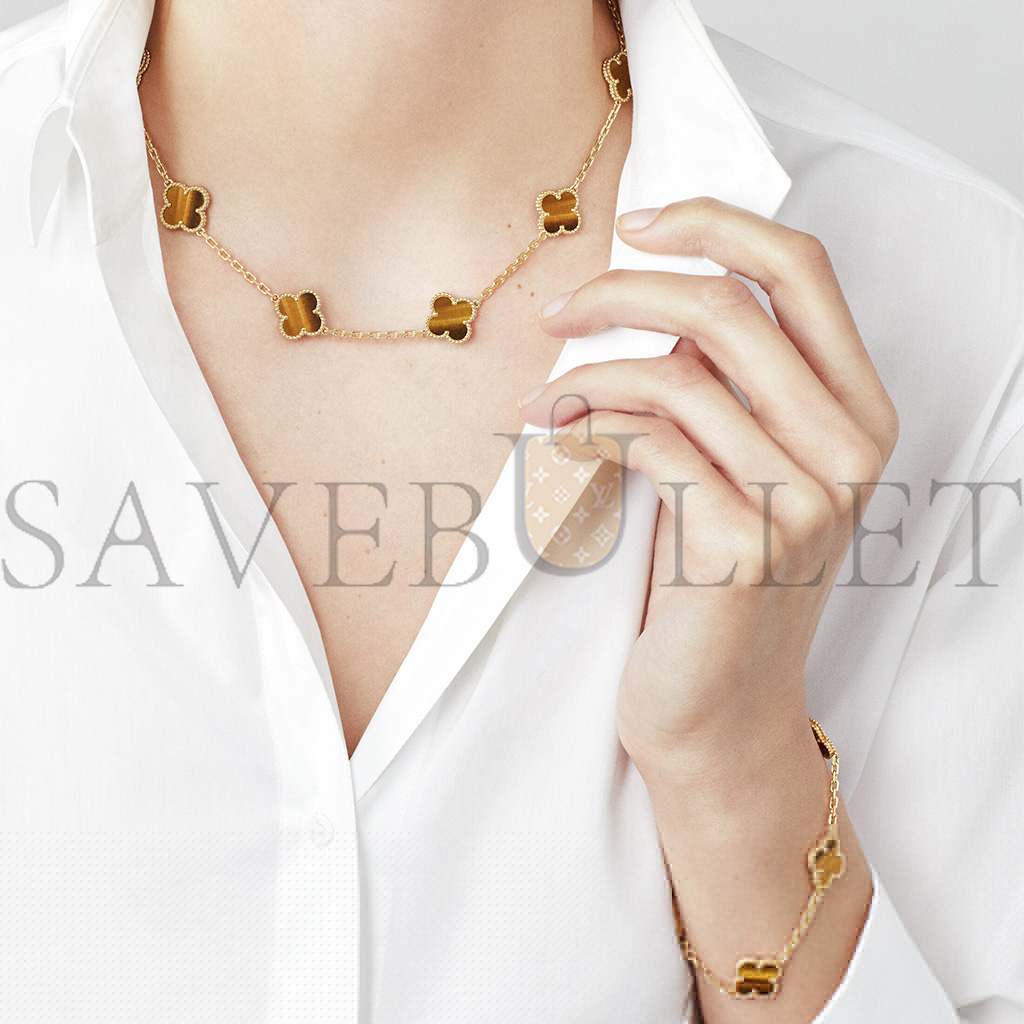 V*N CL*F arpels vintage alhambra necklace, 10 motifs - yellow gold, tiger eye vcard40700